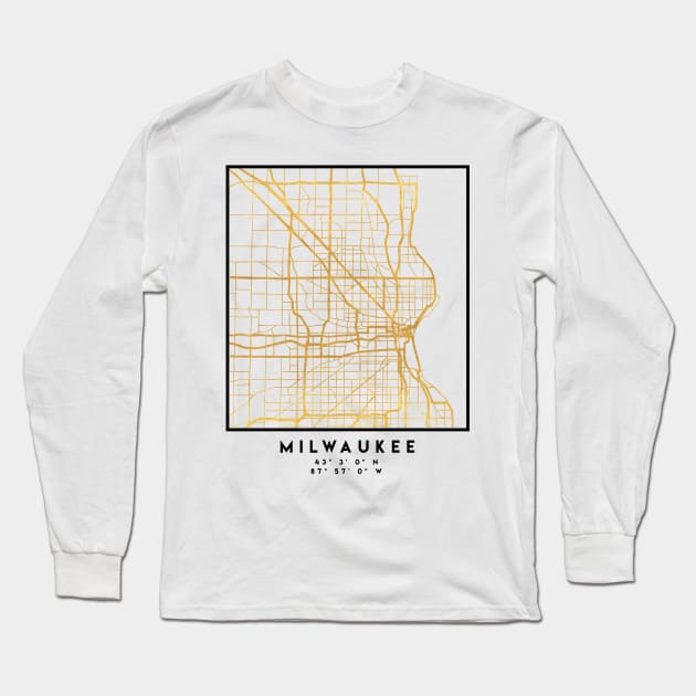 MILWAUKEE WISCONSIN CITY STREET MAP ART Long Sleeve T-Shirt by deificusArt